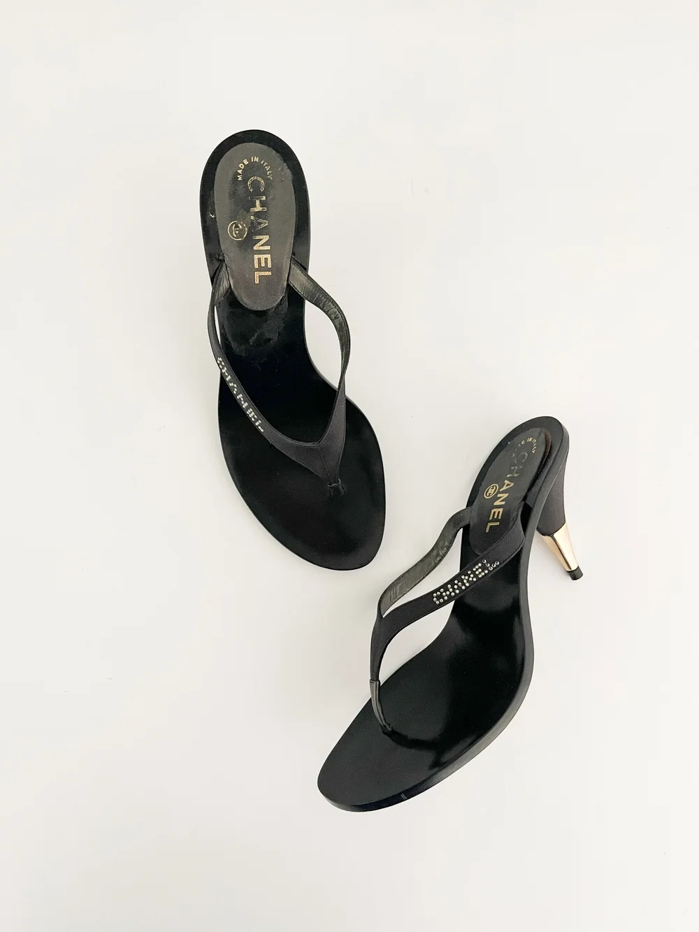 Chanel Vintage 2003 Rhinestone Black Sandal Heels (US 9.5